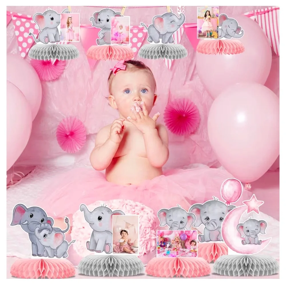 9 Pcs Elephant Honeycomb Centerpiece Pink Elephant Baby Shower centerpiece